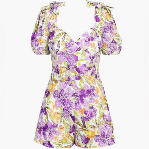 Adelyn Rae Gina Embroidered Eyelet Romper Medium - Picture 1 of 10